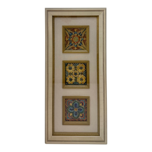 Set of Three Colorful Antique French Majolica Tiles Framed Together