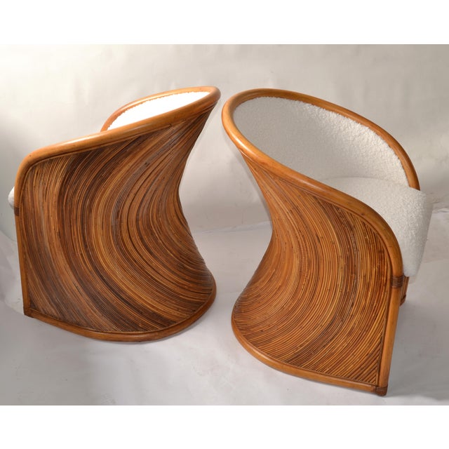 Brown 1970s Pair of Gabriella Crespi Style Lounge Chairs Mid-Century Modern Bambo Bouclé Fabric For Sale - Image 8 of 13