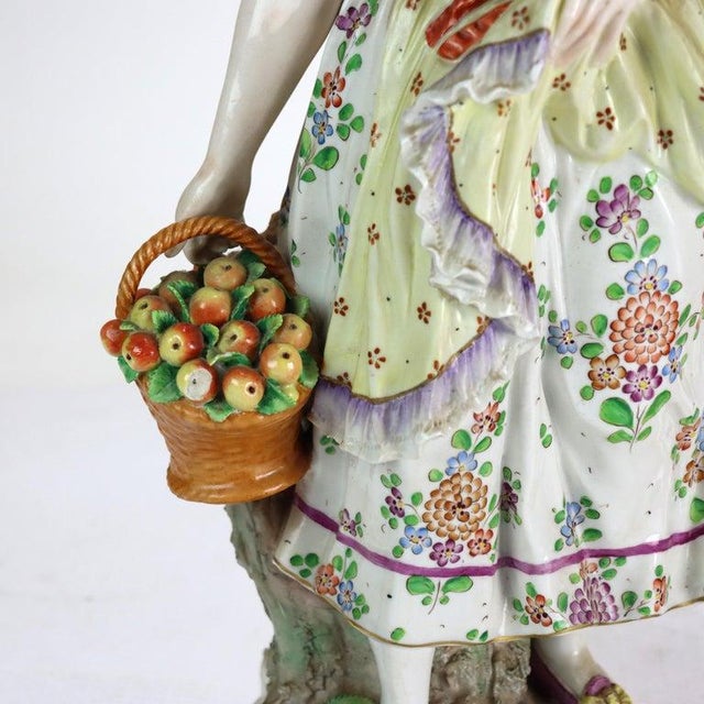 Pair Oversized Antique German Majolica Porcelain Figures of a Maiden & Lad C1920 For Sale - Image 4 of 16