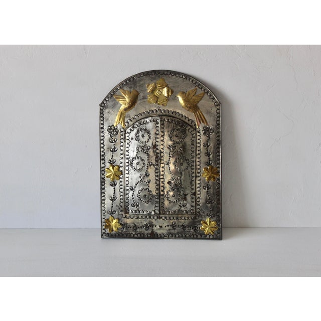 Metal Handcrafted Mexican Tin Mirror With Opening Doors Folk Art Vintage For Sale - Image 7 of 15