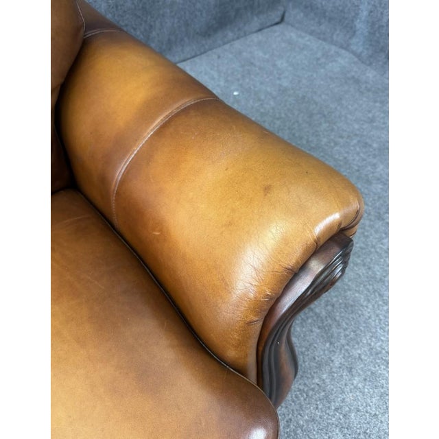 Brown Leather Club Chair and Ottoman For Sale - Image 10 of 18