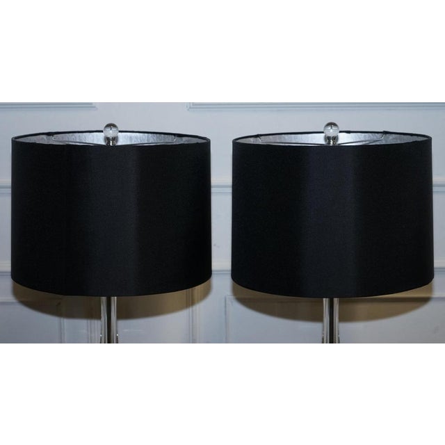 Clear Glass Table Lamps with Black Shades, Set of 2 For Sale - Image 6 of 14