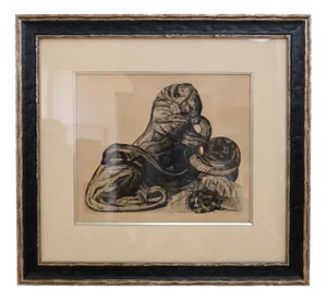Paul Jouve, Combat Between a Lion and a Python, 1930, Lithograph, Framed