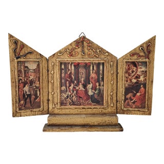 Mid 20th Century Florentine Triptych Home Altar With Madonna and Child For Sale