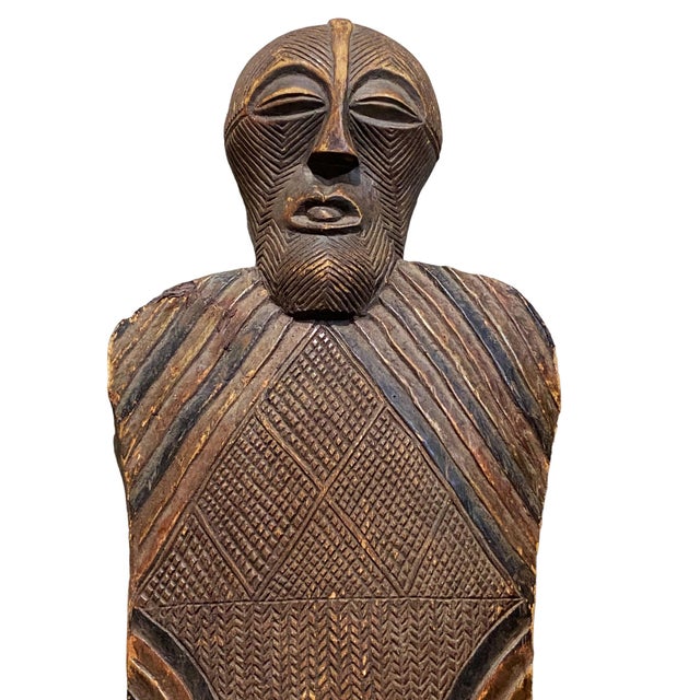 African Huge Vintage African Songye Kifwebe Wooden Shield W/Mask 66" H For Sale - Image 3 of 7