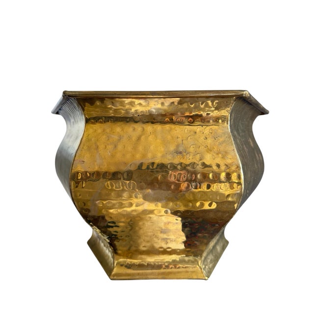 Absolutely stunning Vintage Hexagon Brass Planter - solid brass with a hammered brass pattern throughout. This can easily...