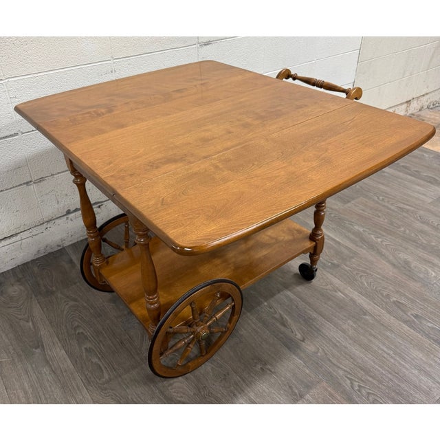 Vintage Ethan Allen Baumritter Solid Maple Drop Leaf Tea Cart For Sale - Image 14 of 16