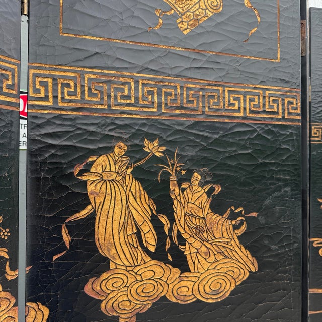 Vintage Chinese Hand Carved and Painted Crackled Room Divider/Screen For Sale In West Palm - Image 6 of 12
