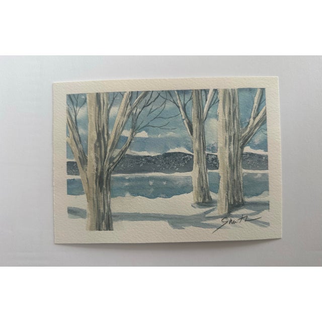 A cold winter scene with trees in watercolor. Signed and ready to frame.