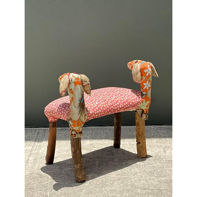 Vintage Handcrafted Textile and Wood Animal Bench For Sale - Image 16 of 18