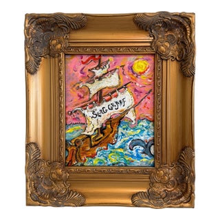 Serg Graff Original “Dolpharus” Acrylic Ship Painting | Gold Frame | Nautical For Sale