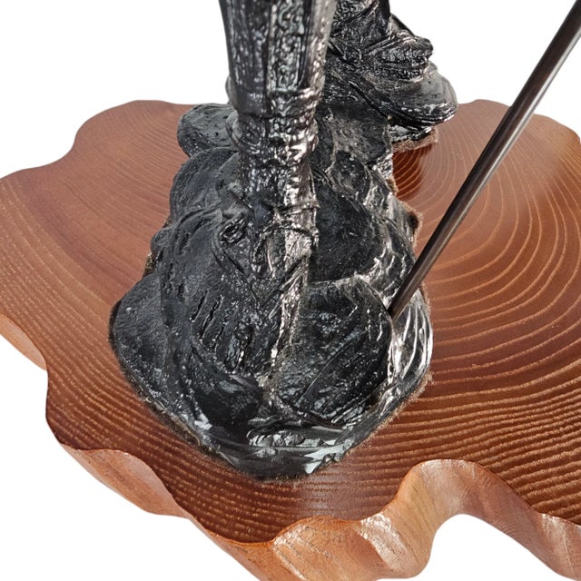 Japanese Samurai Cast Bronze Sculpture and Live Edge Platform 18" For Sale - Image 10 of 11