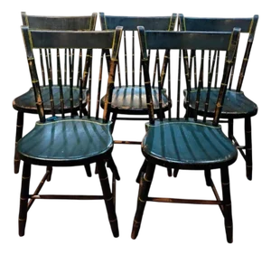 19Thc Original Dark Green Painted Thumb Back Windsor Chairs-5