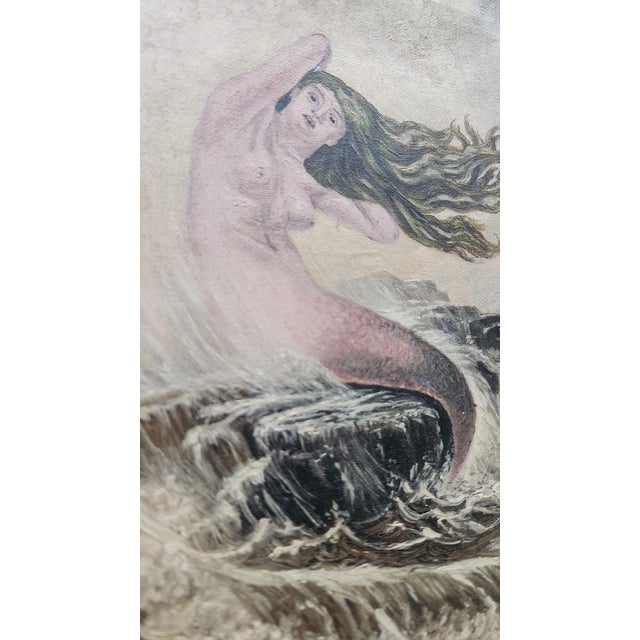 Real Antique Mermaid Oil Painting For Sale In New York - Image 6 of 11