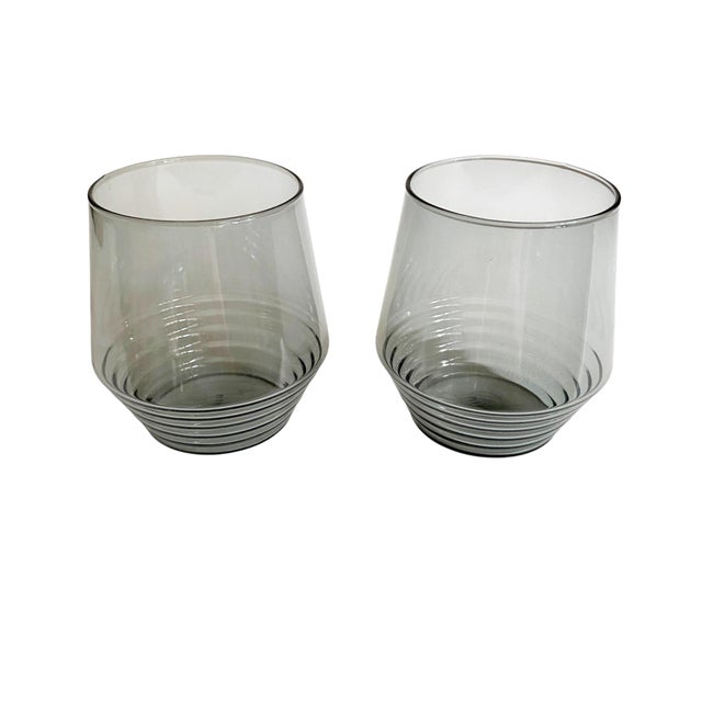 Mid-Century Modern 1990s Smoke Art Deco Cocktail Glasses by Viski - Transparent Grey For Sale - Image 3 of 6