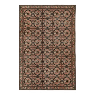 1920s Antique Needlepoint Rug in Brown With Botanical Florals, From Rug & Kilim For Sale