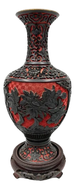 Mid 20th Century Vase in Cinnabar Lacquer & Red and Black Brass, China