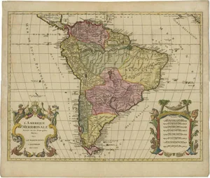 Antique Dutch Hand-Colored Engraved Map of South America attributed to Elwe, 1792