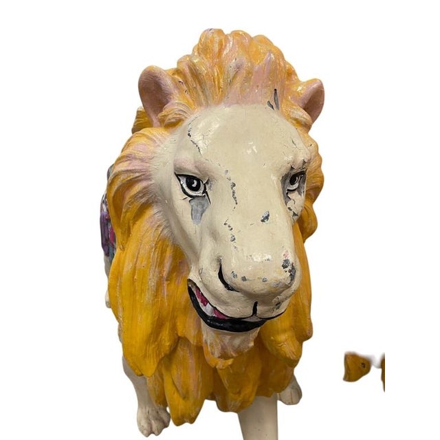 Large Vintage Hand-Painted Carousel Lion Carnival Figure, 80" Long 1 of 2 For Sale - Image 4 of 10
