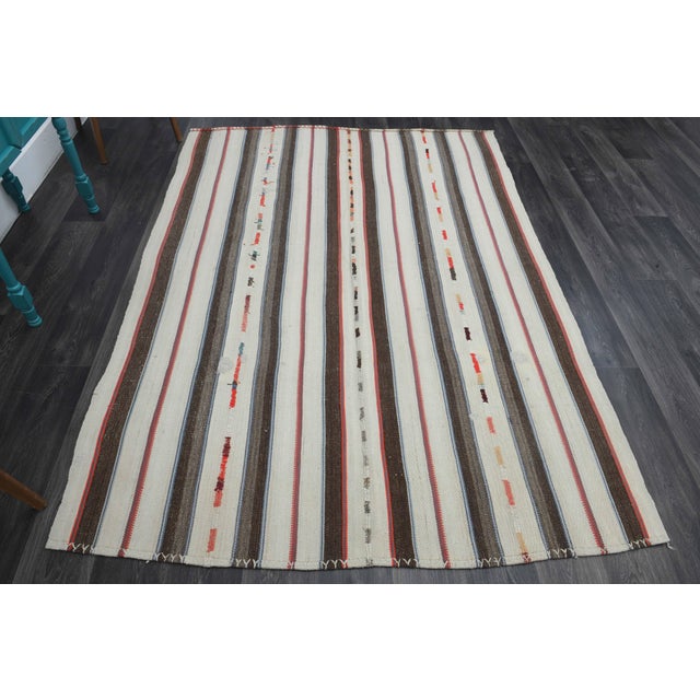 1970s 1970s Vintage Handmade Wool Cotton White Area Rug For Sale - Image 5 of 11