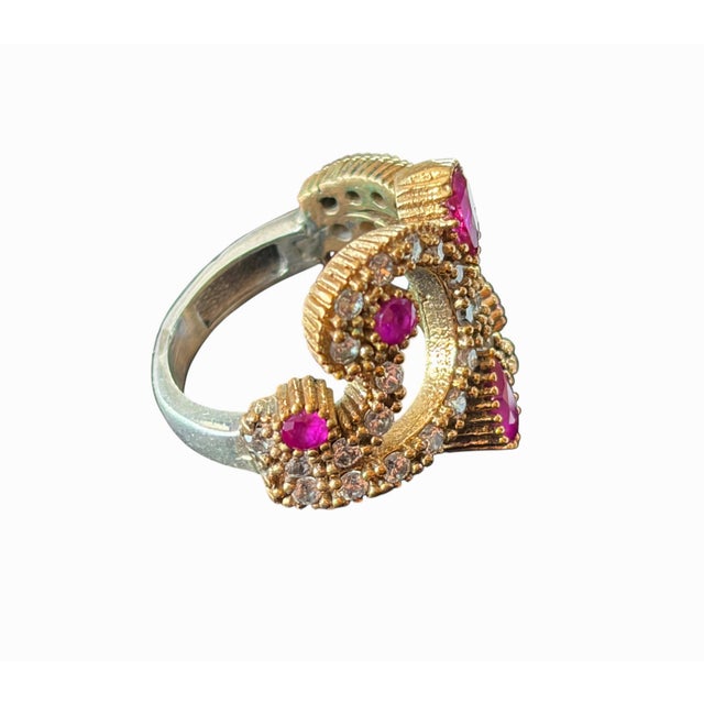 Vintage Sterling Silver Ring W/Natural Ruby and Diamond Size 4 For Sale - Image 10 of 12