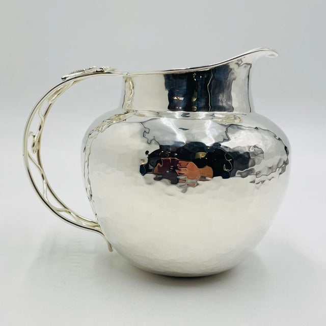 Mexican 1980s Whimsical Emilia Castillo Water Pitcher in Hammered Silver Finish, Mexico Silver For Sale - Image 3 of 18