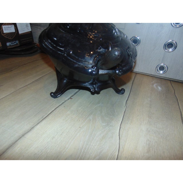 Pre-War Enameled Cast Iron and Brass Coal Stove For Sale - Image 5 of 12