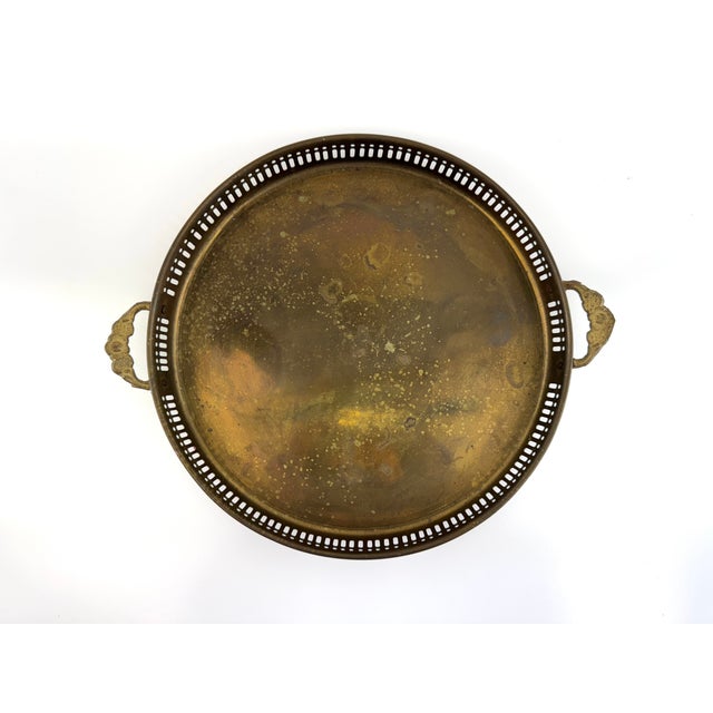 Vintage Brass Gallery Tray With Pierced Rim and Ornate Handles For Sale In Little Rock - Image 6 of 8