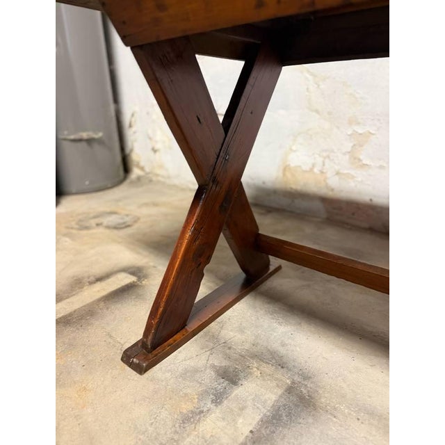 Antique 19th Century Farmhouse Rustic Style Trestle Base Solid Wood Dining Table For Sale - Image 4 of 18