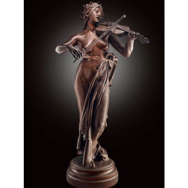 E. Delaplanche, Allegory of Music, 1800s, Bronze, in Very Good conditions. Designed before 1890 This piece has an...