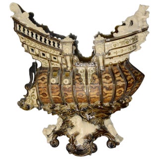 Late 1800s Majolica Ship Surrounded by Animals For Sale