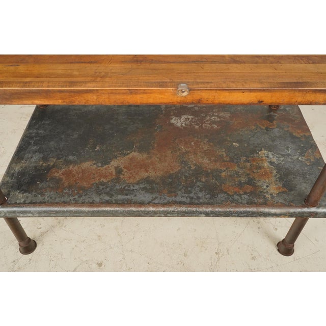 Early 20th Century Vintage Industrial Iron Workbench With Wood Top For Sale - Image 5 of 10