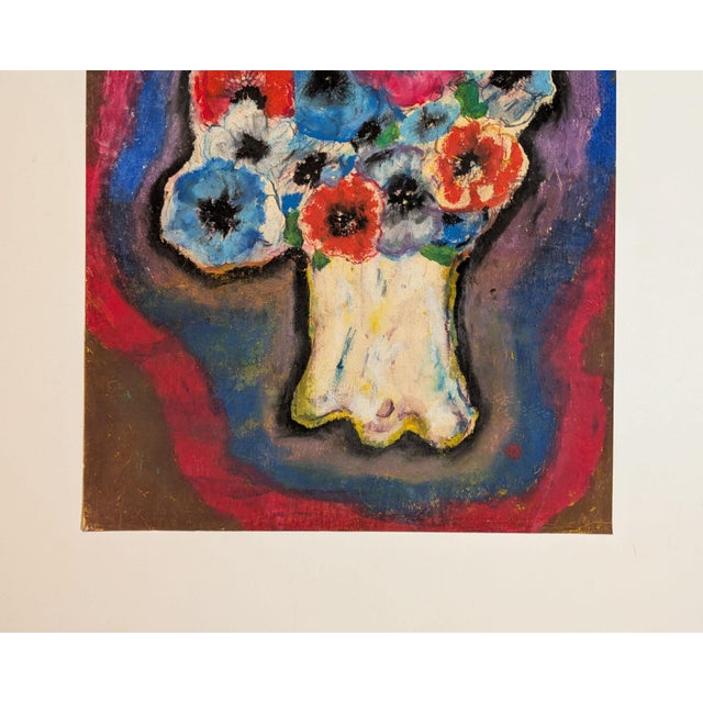 Expressionism Vintage Mid-Century Expressionist Anemone Floral Still Life Mixed Media Painting For Sale - Image 3 of 4