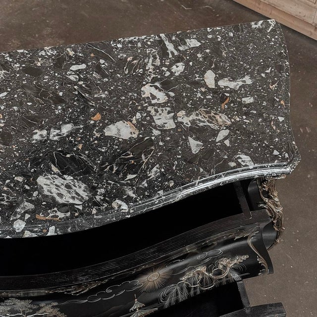 Antique French Chinoiserie Black Lacquer Bombe Commode For Sale - Image 15 of 16