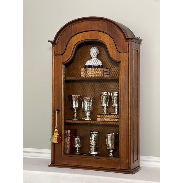 Italian Arch Top Hanging Wood Display Cabinet With Chicken Wire Door and Key, 20th C. For Sale - Image 14 of 16