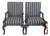 Pair of Kittinger Mahogany Carved Library Armchairs in Ralph Lauren Pinstripe Silk For Sale
