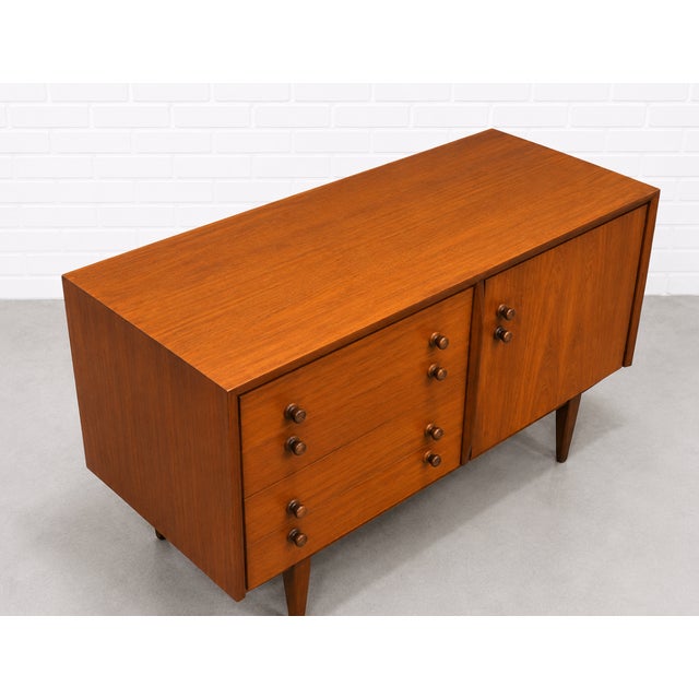 Compact Mid Century Modern Teak Cabinet | Petite Danish Modern Small Credenza | Apartment Size Tv Stand, C. 1960’s For Sale - Image 14 of 16