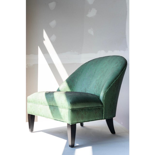 Vintage Round Back Green Upholstered Chair For Sale - Image 4 of 13