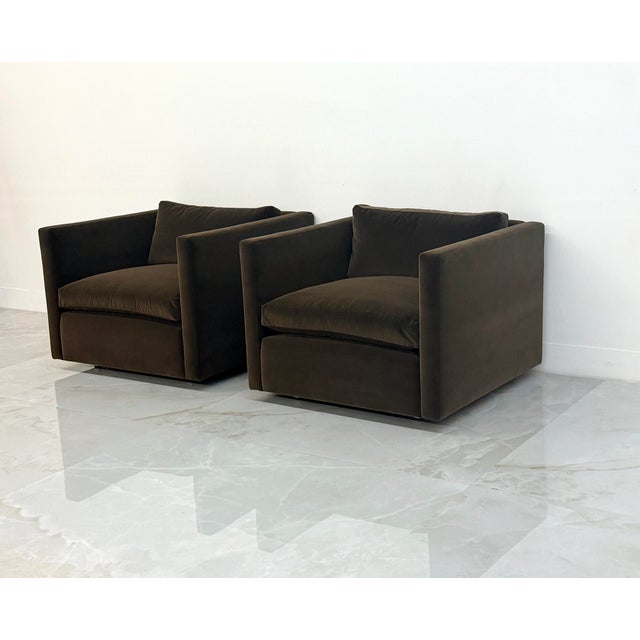 Chocolate Knoll Charles Pfister Lounge Chairs, Chocolate Rohleder Velvet, a Pair For Sale - Image 8 of 8