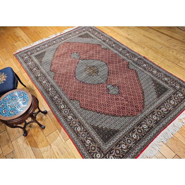 Textile Antique Persian Tabriz Mahi Rug, Hand-Knotted Wool & Silk, Herati Geometric Pattern, Red & Ivory, 7x10 For Sale - Image 7 of 17