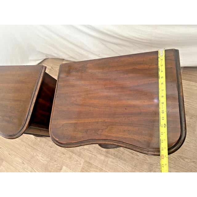 1960s Heritage Grand Tour Curved Walnut Nightstands End Tables Cabinet, Shelf Set of Two For Sale - Image 10 of 12