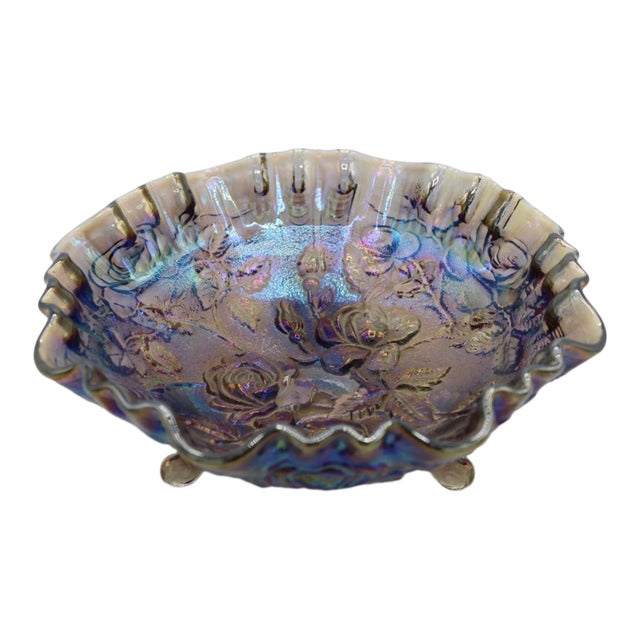 Amethyst Footed Carnival Glass Rose Bowl For Sale