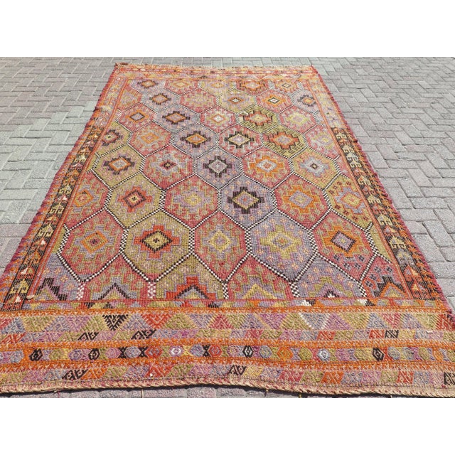 This beautiful rug is from the western of Turkey Pamukkale Nomads. About 60 years old. This beautiful Jejim is woven with...