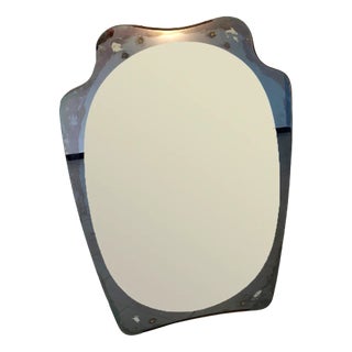 Large Wavy-Shaped Mirror with Zodiac Symbols Sandblasted in the Corners, 1960s For Sale