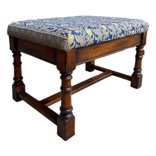 Antique English Oak Bench Upholstered Window Seat Jacobean Revival C1920 For Sale