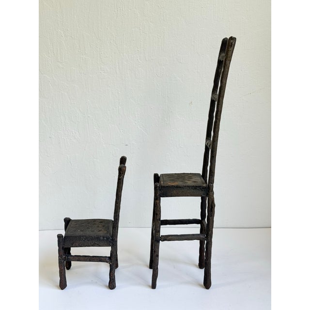 1980s Vintage Brutalist Cast Iron Chair Sculptures Set of Two 1980s For Sale - Image 5 of 9