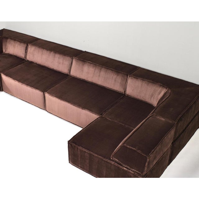 Textile Trio Sectional Sofa in Chocolate Brown Velvet with New Upholstery from Cor, 1972, Set of 10 For Sale - Image 7 of 18