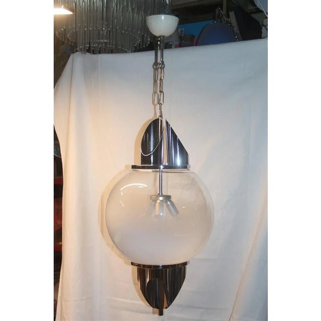 Chromed Metal and Murano Glass Ceiling Lamp from Selenova, 1970s For Sale - Image 9 of 9