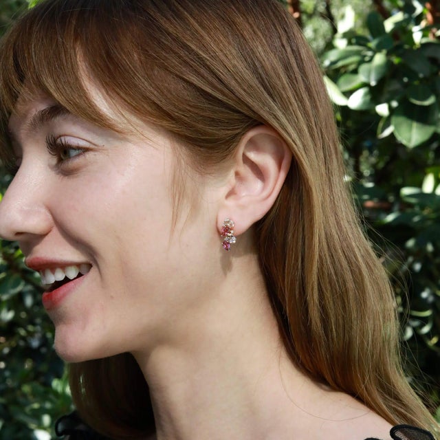 Nina Zhou Jewelry Nina Zhou 4.30 CTW Morganite, Pink Tourmaline and Diamond Cluster Earrings For Sale - Image 4 of 5