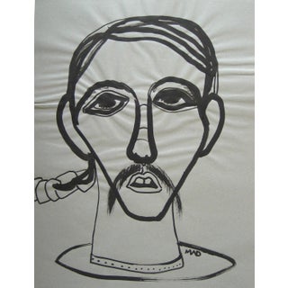 Surreal Monochromatic Portrait Mid - Late 20th Century Ink For Sale